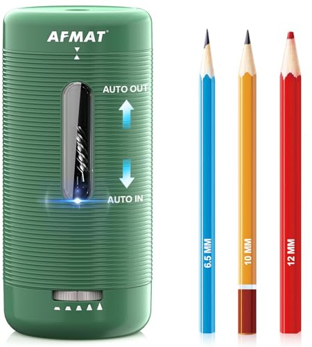 AFMAT Sacapuntas eléctrico con recipiente, sacapuntas automático recargable para lápices de colores gruesos 6,5-12 mm, recargable por USB, afilador de lápices portátil con puntas ajustables para