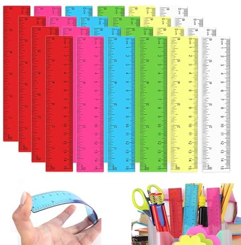 24 Piezas Reglas de Plástico de 15 cm/ 6 in, Regla Transparente de Colores con Centímetros y Pulgadas, Regla Pequeña de Plástico, para Niños, Estudiantes, Aula, Oficina y Material Escolar (6 Colores)