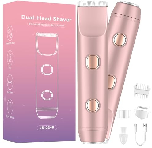 3-in-1 Lady Shaver & Bikini Trimmer for Women | Dual Head Electric Razor | USB-C Rechargeable Facial & Body Hair Remover for Lips, Underarms, Intimate Areas | IPX7 Waterproof Women's Shaver