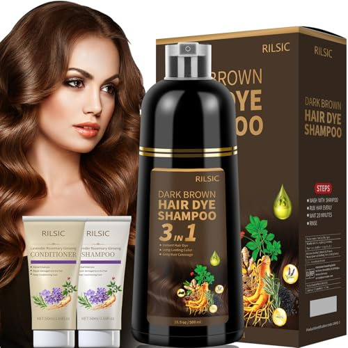 Dark Brown Hair Dye Shampoo for Men & Women | 600ml, Grey Hair Beard Coverage, 3 in 1, Instant Colour