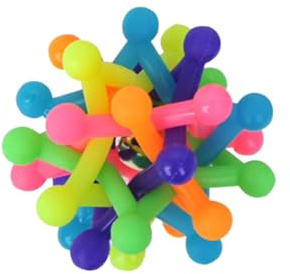 POPETPOP Lot de 2 Balles à Mâcher Creuses Arc-en-Ciel Clochette Sonore en Caoutchouc Moyen pour Chiens Jouets Éducatifs Accessoires de Nettoyage pour Chiots et Animaux de Compagnie