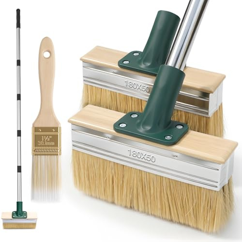 Flächenstreicher mit 153CM Langer Stiel, Terrasse Flachpinsel Set mit 2PCS 18CM Breiten Pinsel & 1PC Klein Pinsel, Deckenbürste Terrassenbürste für Holzböden Wände Zäune Türen Terrassenbeschichtungen