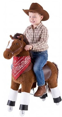 VEVOR Cavallo Cavalcabile per Bambini, Cavallo Cavalcabile con Ruote Scorrevoli, Senza Batterie, Anello Anti-Ribaltamento, Sedile Rialzato, Maniglie e Pedali, Carico Massima 80 kg, Per Bambini 6+ Anni