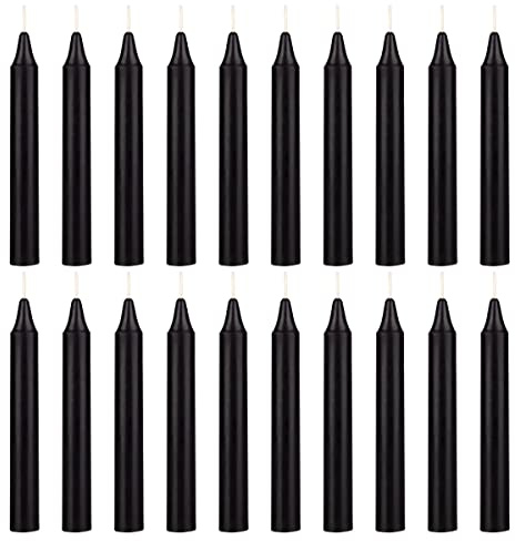 Mega Candles 20 pcs Unscented Black Exquisite Mini Taper Spell Candles, 4 Inch Tall x 1/2 Inch Diameter, Magic Chimes, Enchantment, Casting Rituals, Witchcraft, Wiccan, Altar, Metaphysical