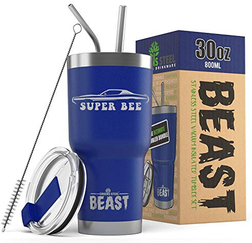 1971 1972 Charger Super Bee BEAST 30 oz Stainless Steel Insulated Tumbler w/Lid, 2 Straws, Brush and Gift Box royal