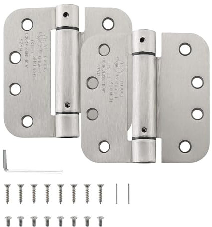 4 Inch Self Closing Door Hinges, 5/8 Inch Radius, Satin Nickel, 2 Pack