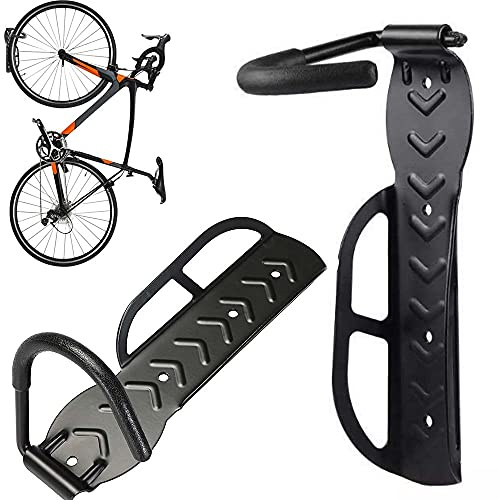 Bakaji Set 2 Staffe Ganci Porta Bicicletta Bici da Parete Muro Staffa Gancio Supporto Pieghevole in Gomma Salvaspazio per Mountain Bike Superficie Antiscivolo in Acciaio per Casa Cantina Garage