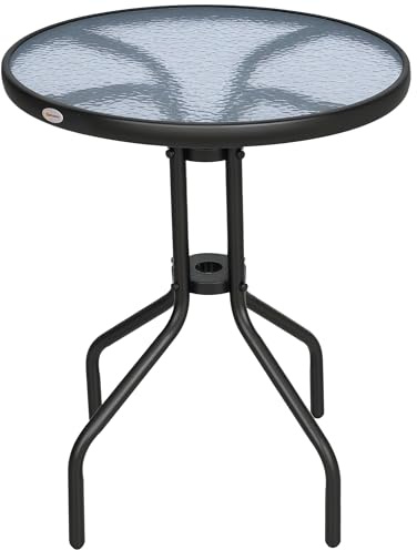 Outsunny Table Ronde Bistro de Jardin dim. Ø 60 x 70H cm métal époxy anticorrosion Noir Plateau Verre trempé