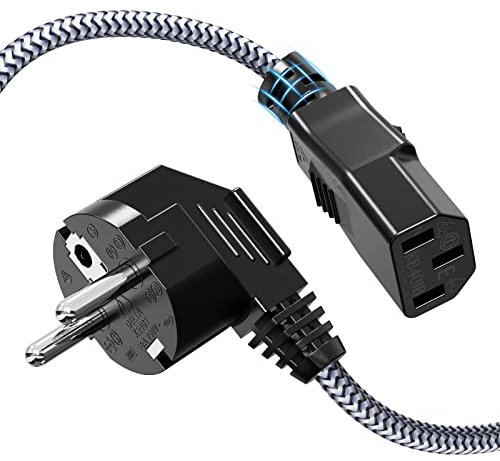 Netzkabel 3 Polig, RIKSOIN Kaltgerätekabel 1m Nylon-Geflecht Universale Stromkabel (CEE 7/7 auf IEC60320 C13) mit VDE für Monitore, PC, Drucker, PS3/PS4 PRO, Scanner, TV, Bildschirm, Beamer etc