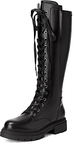 DREAM PAIRS Donna Stivali Alti al Ginocchio Stringate Scarpe Corte Caviglia Casual Boots Nero SDKB2203W-E Taglia 37 (EUR)
