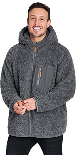 CityComfort Mens Fleece Hoodie, Fluffy Zip Up Fleece Jacket (Grey, XL)