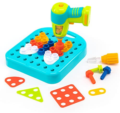 Learning Resources Design and Drill Shapes Workshop, 73-Piece with Electric Toy Drill, STEM Toy, Boys and Girls Ages 3+