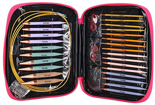 Fyearfly Stricknadeln Set, 13 Paar Häkelhaken Set Kunststoff Polycarbon Nadeln DIY Handwerk Zubehör Rundstricknadeln Set für Socken, Ärmel, Ausschnitte oder Kleine Projekte