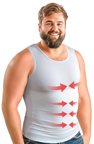 ARMSTRONG AMERICA Compression Shirt for Men | Gynecomastia Compression Tank Top Men | Mens Shapewear Compression Shirts | Fajas para Hombres (White, 4X-Large)