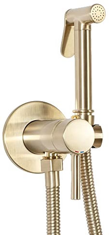 Rea ROBINET DE BIDET ENCASTRÉ LUNGO LOOP GOLD BRUSH pulvérisateur en laiton à fixation murale mitigeur Eau Froide et Chaude avec douchette à Main pour WC Toilette (d'or)