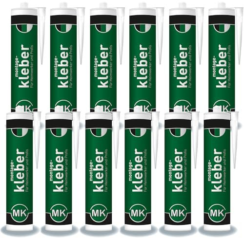 Colla di montaggio universale, cartuccia da 300 ml, 485 g, senza solventi, verniciabile, inodore, extra forte, utilizzabile in ambienti interni, per metallo, legno, PVC rigido, polistirolo (12)