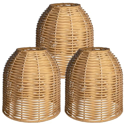 Abat-jour en rotin vintage, lot de 3, pour lampe de table, salle de séjour, chambre, salle à manger, cuisine, salle de bain, extérieur