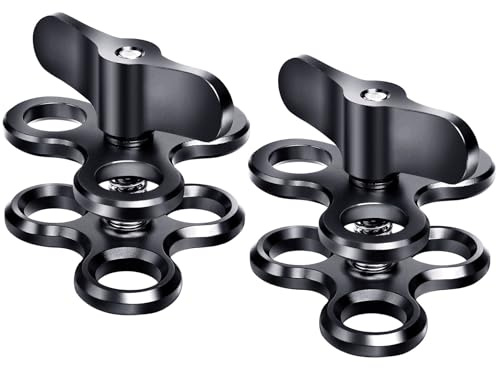 LetonPower 1'' Aluminio Triple Agujero Rótula Abrazadera para Sistema de Bandeja de Brazos de Linterna de Buceo Subacuático, Clip de 360° para Sistema de Brazos de Linterna de Cámara de Acción(2PCS)