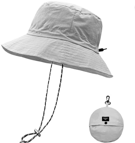 lifwimner Cappello da sole per donne e uomini, pieghevole, impermeabile, cappello da pioggia a secchiello con sottogola, ad asciugatura rapida, boonie, pesca, escursionismo, campeggio, Grigio chiaro