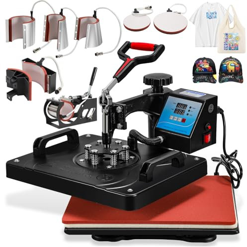 Eulenke Transferpresse Hitzepresse 8 IN 1, Heat Press 1250W, 360 Grad Schwenkbar DIY Mulitifunktional Sublimation Wärmepresse, Heißpresse Maschine 38x29cm, Geeignet für T-Shirts, Hüte, Tassen, Teller