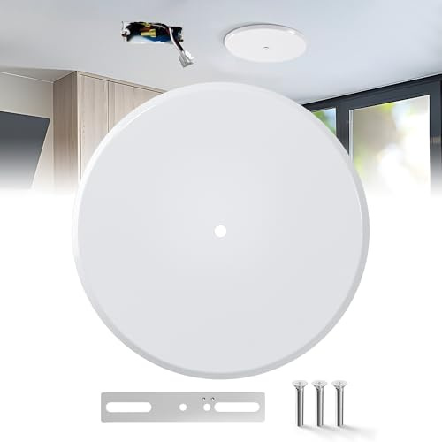 Ceiling Cover Plate,5 Inch Metal Blank Wall Plate Fits 3-1/4 to 4 Round/Octagon Electrical Box Holes,Smoke Detector Cover Plate With Center Screws, Hole Spacing 1.75 to 3.5 (White-1 Pcs)