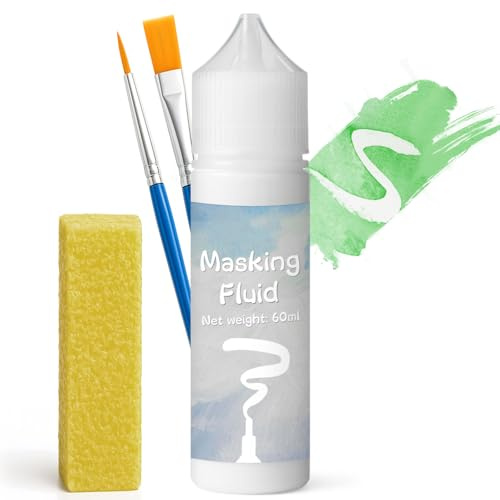 INNOVAYOU 60ml Blanc Fluide De Masquage Aquarelle, Encre Résistante et Peinture à Verser, Drawing Gum Aquarelle Garde les Zones Incolores et les Bords Pointus