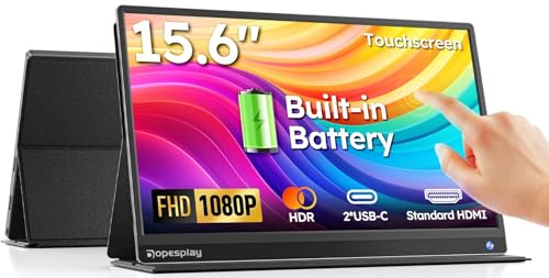 Dopesplay Monitor portátil para portátil con pantalla táctil, extensor de monitor de computadora portátil FHD 1080P de 15.6 pulgadas con batería de 5000 mAh para portátiles, MacBook, teléfonos, PS4/5