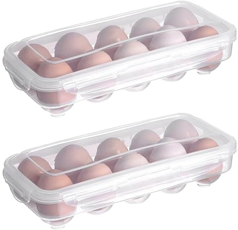 2 hueveras transparentes, para frigorífico, apilable, para 10 huevos, recipiente para huevos, almacenamiento para cocina, frigorífico y caja de transporte