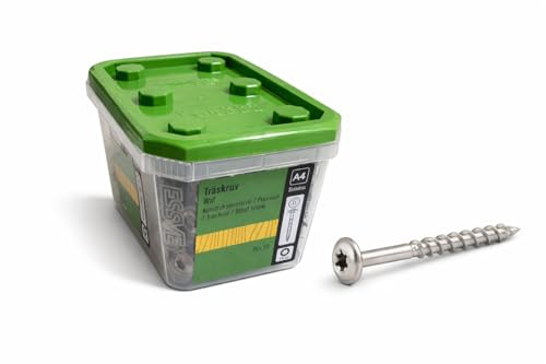 ESSVE konstruktionsskruvar 6 x 70 mm A4 rostfritt stål TX30 tallrikshuvud träbyggskruvar C5 för bärande träkonstruktion, terrass, fasad, pergola, Torx, ESSBOX 50 st