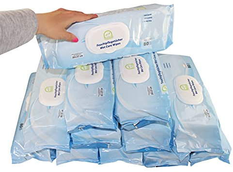 Medi-Inn Feuchttücher/Wet Care Wipes parfüm- & parabenfrei pH-neutral 20 x 27 cm (12 Packungen x 80 Tücher = 960 Tücher)