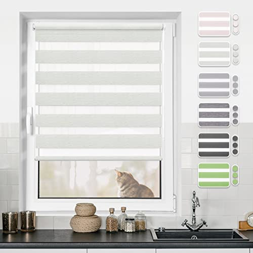 Doppelrollo Klemmfix ohne Bohren Rollos für Fenster ohne Bohren mit Bohren Leinen B75 x H120cm -Stoffbreite 71cm Rollo Fensterrollo Klemmrollos Fensterrollo innen lichtdurchlässig & verdunkelnd