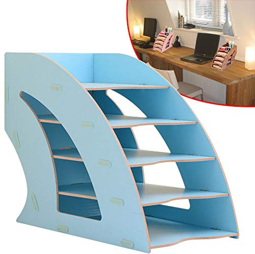 Schreibtisch Holz Büro Dokumentenablage mit 6 Ablagefächer, A4 Papier Letter Tray Organizer, Desktop-file Sorter mit 6 Regalen, Großer Diy Schreibtisch Ordner-halter, Hierarchischer Speicher,Blau