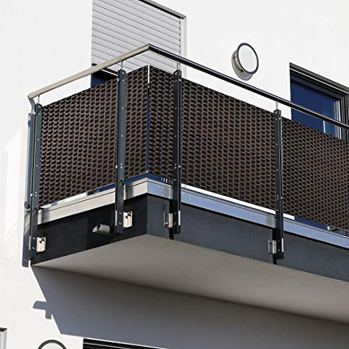 Polyrattan Sichtschutzmatte in Rattan-Optik PVC Sichtschutz Matte Sichtschutzzaun Balkongeländer Sichtschutzwand Balkonsichtschutz Balkon Zaun Windschutz Poolumrandung Zaun (dunkelbraun, 300x90cm)