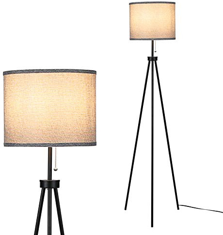 Tomshine LED Tripod Floor Lamp Standing Tall Lamps with Grey Cylinder Shade and Convenient Pulling Switch Standard Lights for Reading Living Room Lounge Bedroom Office Studio
