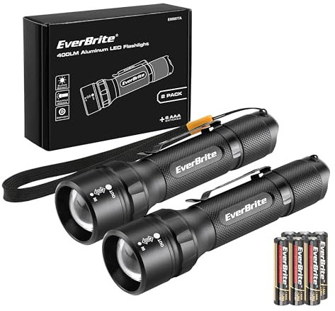 EverBrite LED Flashlights 2 Pack, Super Bright Small Torch for Camping, Lightweight Adjustable Focus Zoomable Aluminum, 4 Modes for Outdoor Use