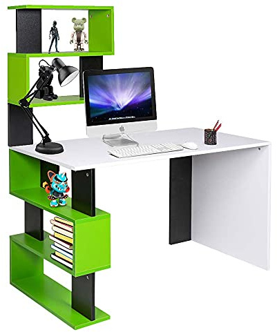 BAKAJI Scrivania con Doppia Libreria 7 Ripiani Tavolo da Lavoro Porta Pc Computer Struttura e Piano in Legno MDF Arredamento Casa Ufficio Cameretta Design Moderno 120 x 60 x 148 cm (Verde)