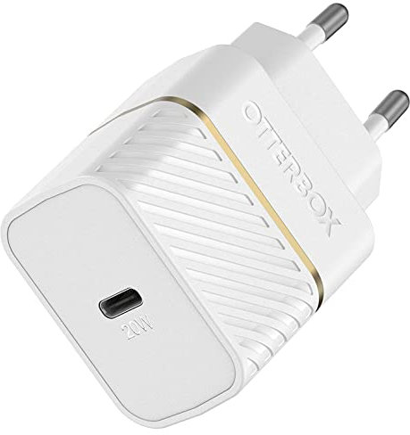 OtterBox USB-C EU Ladegerät 20W, Schnellade Funktion für Smartphone und Tablet, Sturzgeschützt und Robust, Weiß, Keine Einzelhandelsverpackung