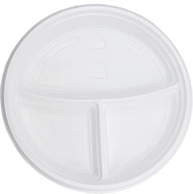 Commerline 100 Stück 3-geteilt Plastikteller | Mehrweg Ø22 cm Plastik Teller Kunststoffteller | Partyteller Partygeschirr Plastikgeschirr Spülmaschinenbeständig