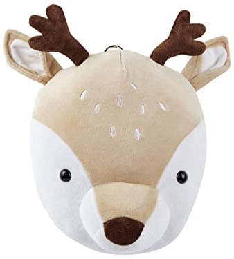 Beliani Wanddekoration Tierkopf Baumwolle beige Hirsch 23 x 30 cm Bambi