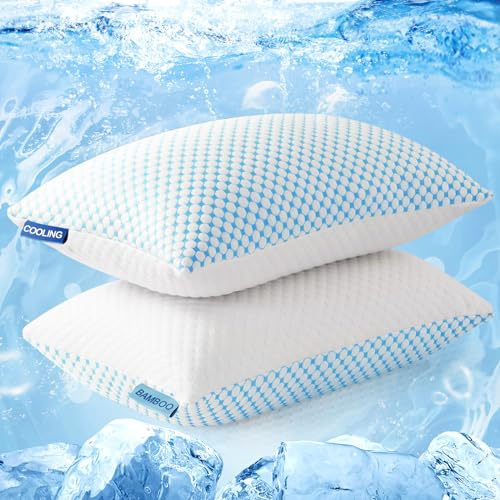 EASELAND Almohadas refrescantes para Dormir, Apoyo Firme del Relleno de Espuma viscoelástica triturada (Loft Ajustable), Almohada de rayón de bambú hipoalergénica y Transpirable, tamaño estándar