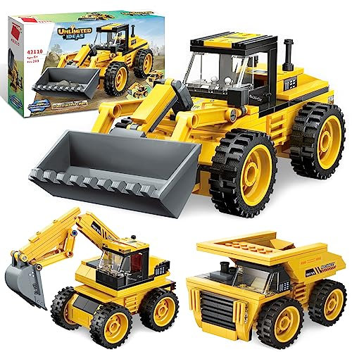 QLT QIAOLETONG LKW Creator 3 in 1 Bausteine für Kinder Klemmbausteine City Bulldozer Muldenkipper Bagger Baustelle LKW Spielzeug Geschenk für ab 4-8+ Jahre (203PCS)
