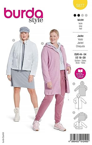 Burda Schnittmuster, 5877, Warme Jacke selber nähen [Damen, Gr. 44-54] Level 2 für Anfänger