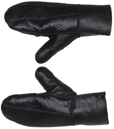 Harrys-Collection Damen Handschuhe Fäustlinge aus Lammfell Patchwork, Farben:schwarz, Handschuhgröße:S/M