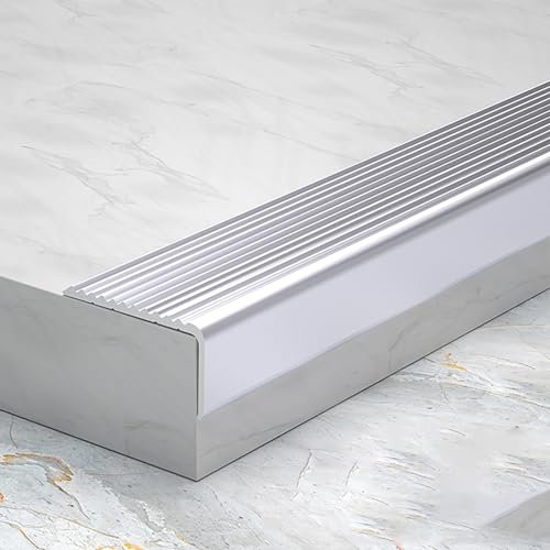 Perfil De Protección Para Borde De Escalón Aluminio Tiras Antideslizantes Para Peldaños Tira De Borde De Aluminio Forma De L Para Escalones Madera Metal Baldosas Cantonera Protector ( Color : Silver w