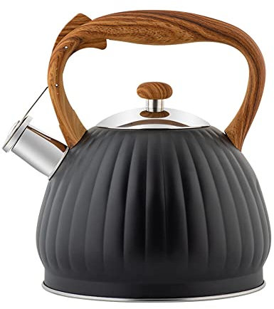 Bouilloire sifflante, Bouilloire à thé de 3,5 L en Acier Inoxydable avec poignée en Bois, Bouilloire à sifflet Vintage, Bouilloire de Camping pour cuisinière à gaz, Plaque à Induction, Cuisine
