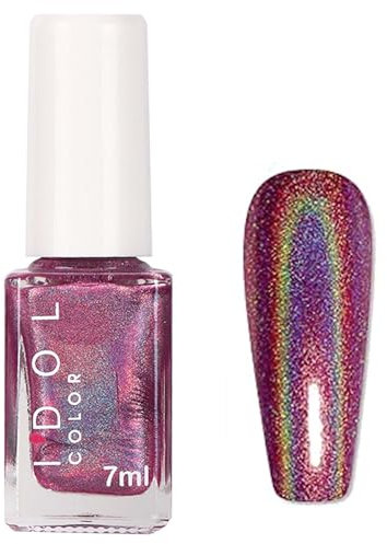Holographic Nail Varnish - Chrome Nail Polish - Red Shimmer Glitter Polish - Air Dry Rainbow Reflective Laser Nail Varnish - No Need UV Lamp Long Lasting Gifts For Women Girl