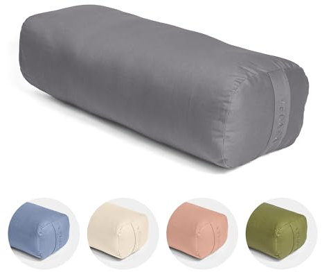 Vedara® Yoga Bolster AKAMA – Yogakissen mit Kapokfüllung für Yin Yoga – Rechteckig – Waschbarer Bezug aus 100% robuster Baumwolle – Großes Yogakissen für Restorative Yoga (Zen Grau, Groß)