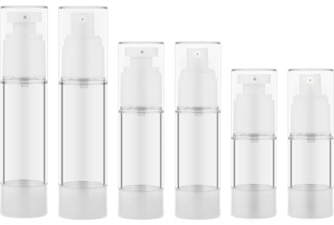 6PCS Clear Airless Pump Bottles, 15ml 30ml 50ml Portable Cosmetic Travel Bottle, Plastic Travel Spray Bottle, Refillable Cosmetic Containers for Essential Oil Perfume Foundation Creams Cosmetic