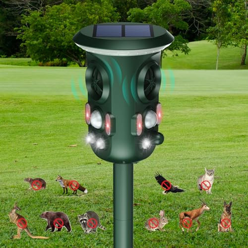 Katzenschreck Ultraschall Solar Tiervertreiber, Marderschreck mit Sensor-Blitzleuchte Katzenabwehr Marderabwehr Garten Wasserdicht 4 Modus Waschbär Abwehr für Katzen Hunde Marder Mäuse Vögel