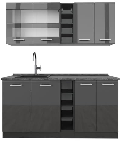 Vicco Singleküche R-Line, Anthrazit Hochglanz/Anthrazit, 160 cm, AP Anthrazit